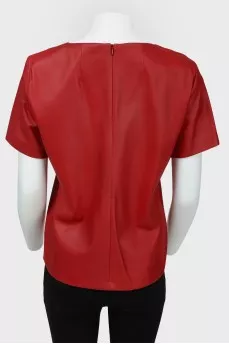 Leather blouse with short sleeve