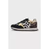 Leather sneakers with gold accents
