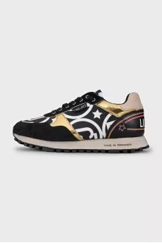 Leather sneakers with gold accents