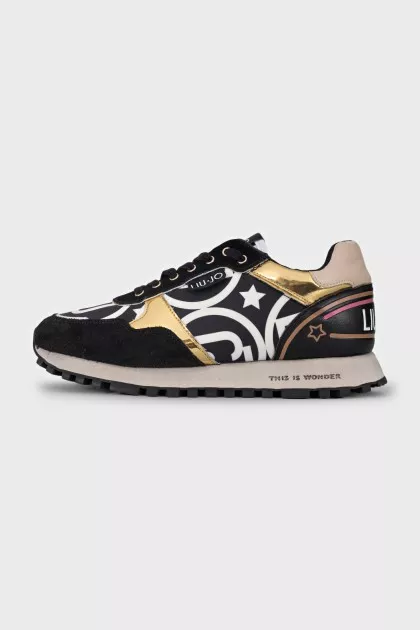 Leather sneakers with gold accents