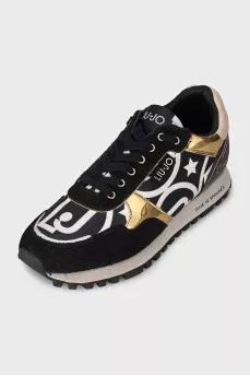 Leather sneakers with gold accents