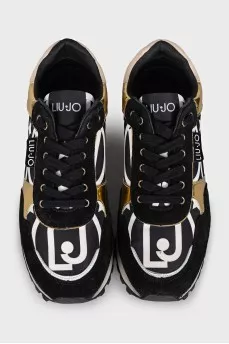 Leather sneakers with gold accents
