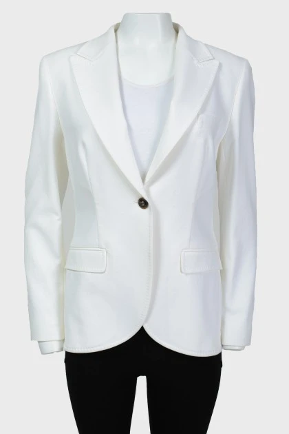 Jacket with button and tag