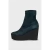 Green suede wedge ankle boots