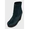 Green suede wedge ankle boots