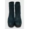 Green suede wedge ankle boots