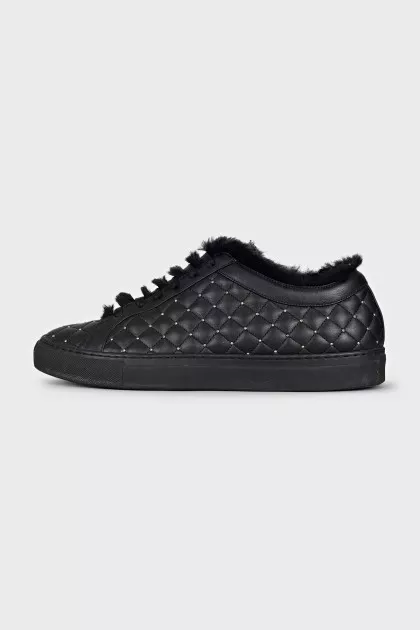 Insulated leather sneakers with studs