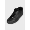 Insulated leather sneakers with studs