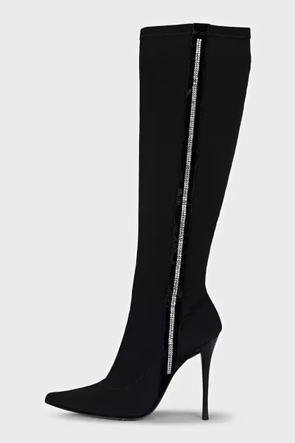 Textile boots decorated with rhinestones