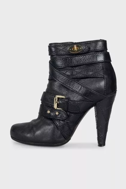 Black ankle boots with strappy heels