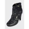 Black ankle boots with strappy heels