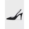 Black textile slingbacks