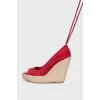 Red suede wedge sandals
