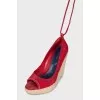 Red suede wedge sandals