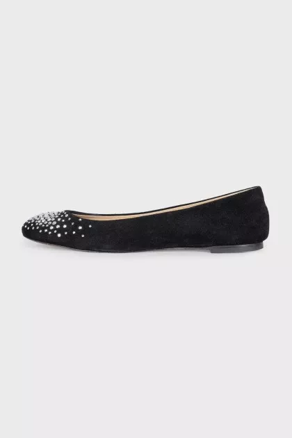 Suede ballet flats with silver rhinestones