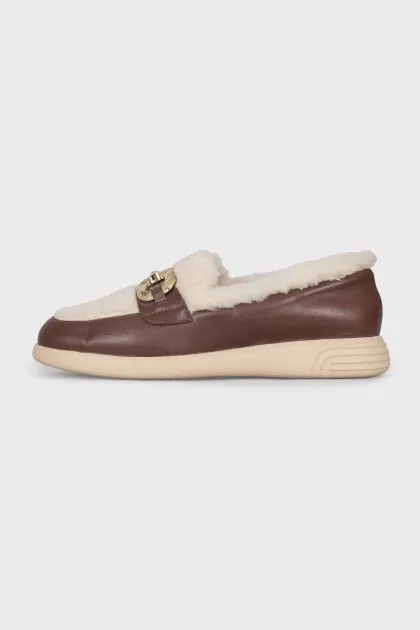 Brown loafers with fur