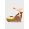 Two-tone leather wedge sandals