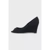 Black open-toe wedge shoes