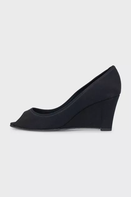 Black open-toe wedge shoes
