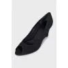 Black open-toe wedge shoes