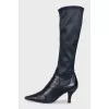 Blue wedge-heeled boots