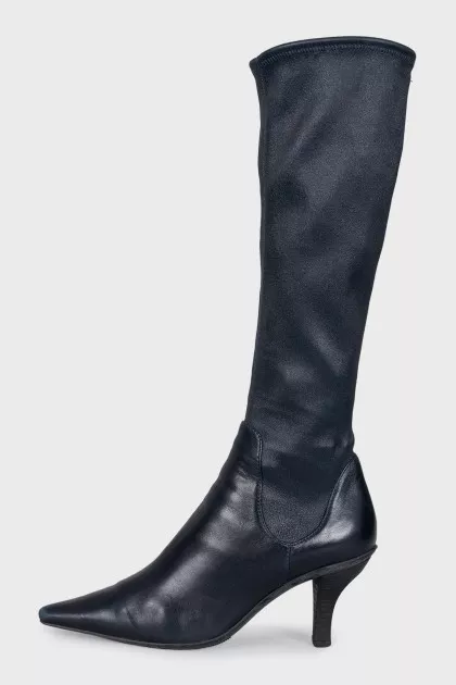 Blue wedge-heeled boots