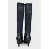 Blue wedge-heeled boots