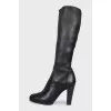 Black leather boots with block heels