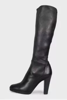 Black leather boots with block heels