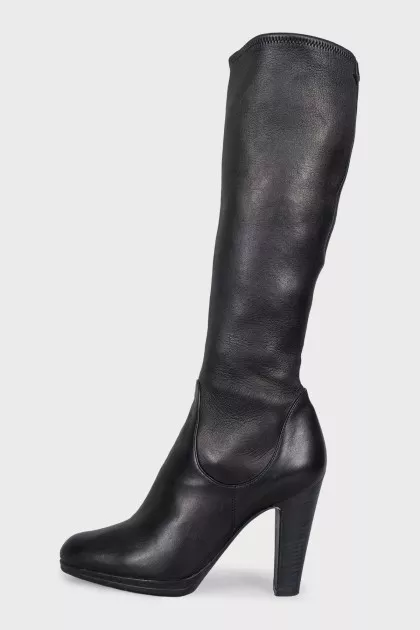Black leather boots with block heels