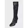 Black leather boots with block heels