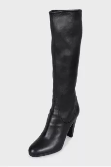 Black leather boots with block heels