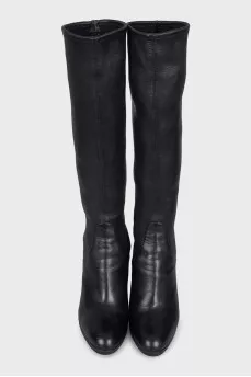 Black leather boots with block heels