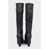 Black leather boots with block heels