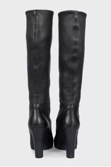 Black leather boots with block heels