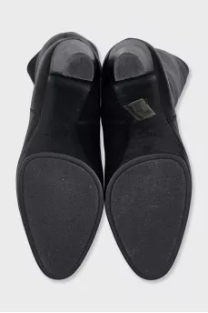 Black leather boots with block heels