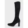 Suede round toe heeled boots