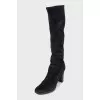 Suede round toe heeled boots