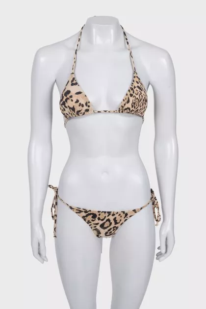 Animal print two-piece swimsuit with tag