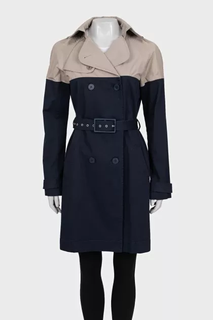 Two-tone trench coat with belt
