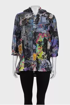 Floral print zip-up windbreaker