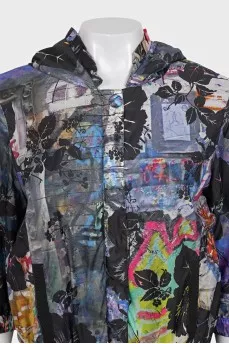 Floral print zip-up windbreaker