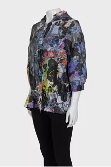 Floral print zip-up windbreaker