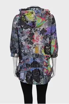 Floral print zip-up windbreaker