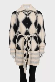 Long cardigan with a belt