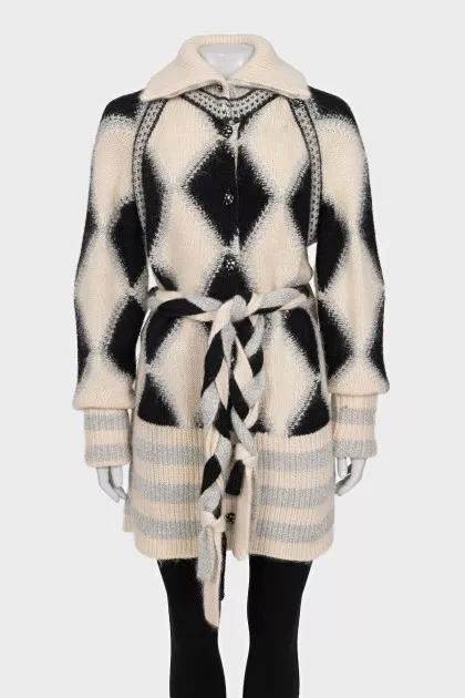 Long cardigan with a belt