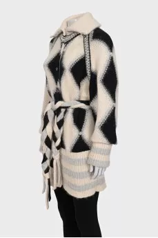 Long cardigan with a belt