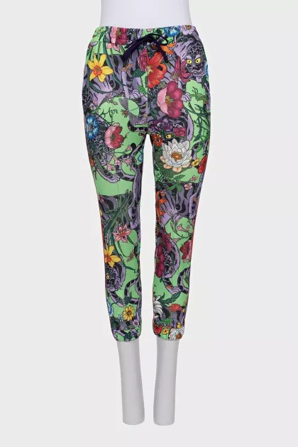 Floral print drawstring trousers