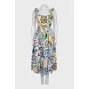 Fitted white sundress with a print