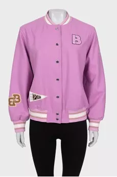 Purple bomber jacket with tag